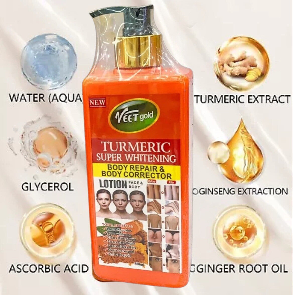 Veet Gold Tumeric Body Repair Corrector Lotion