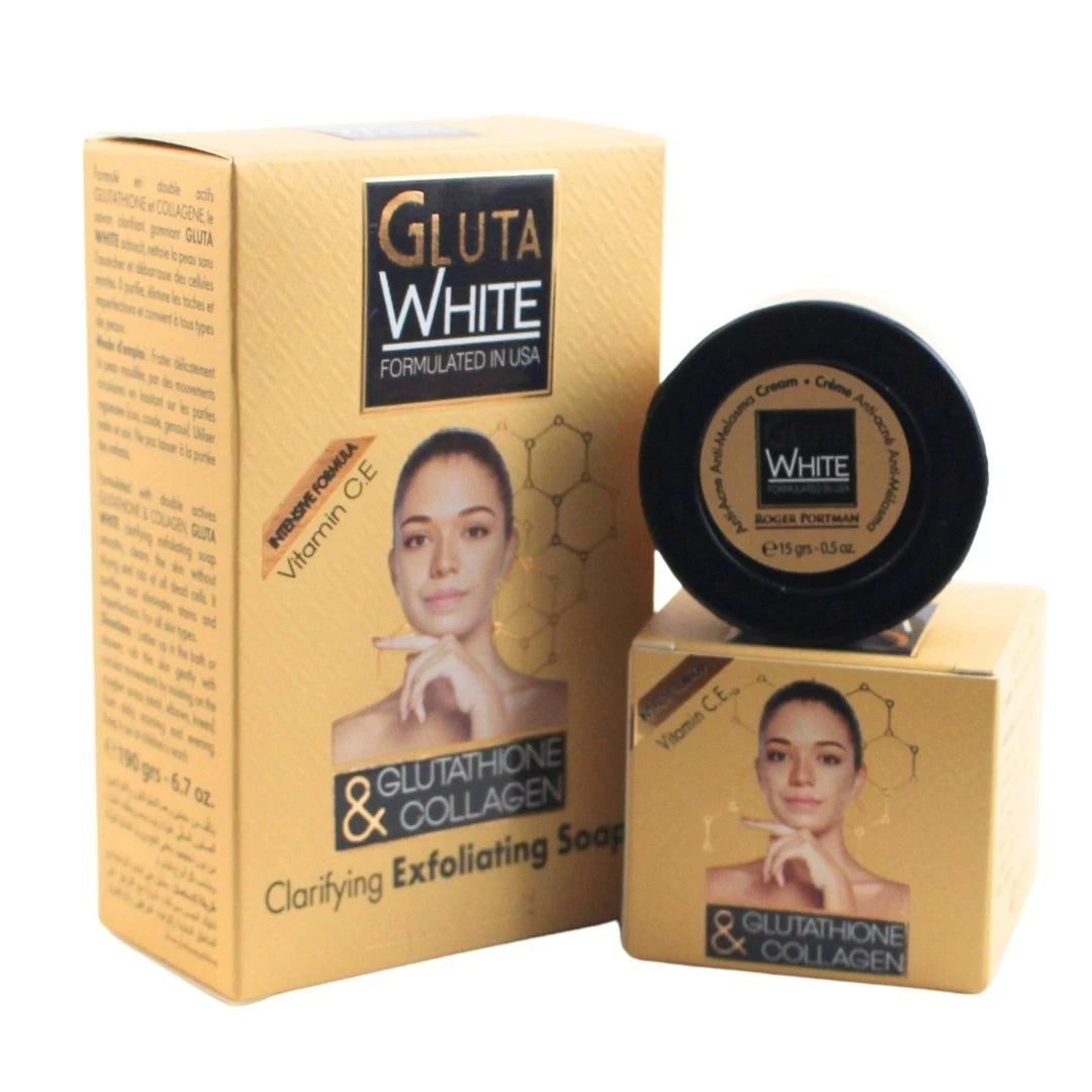 Gluta White Clarifying Exfoliating Soap & Anti-Acne Cream Set – With Glutathione