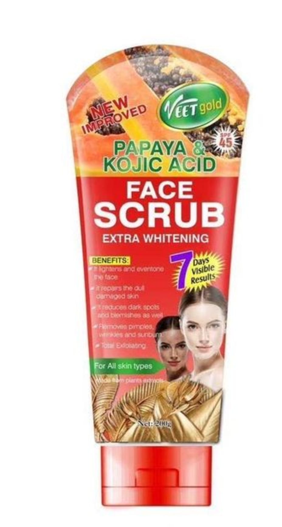VeetGold papaya Kojic Acid Face Scrub Extra Whitening 7 Day Visible