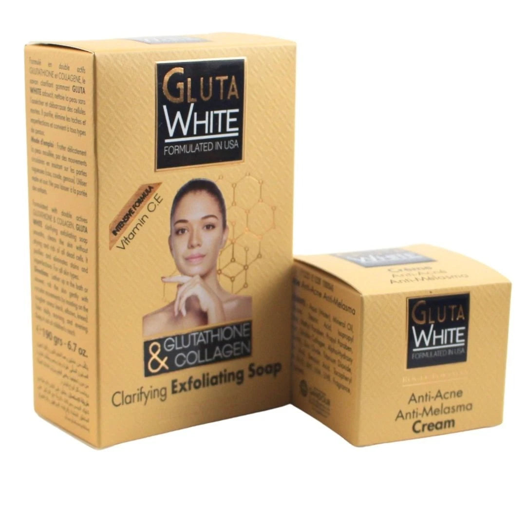 Gluta White Clarifying Exfoliating Soap & Anti-Acne Cream Set – With Glutathione